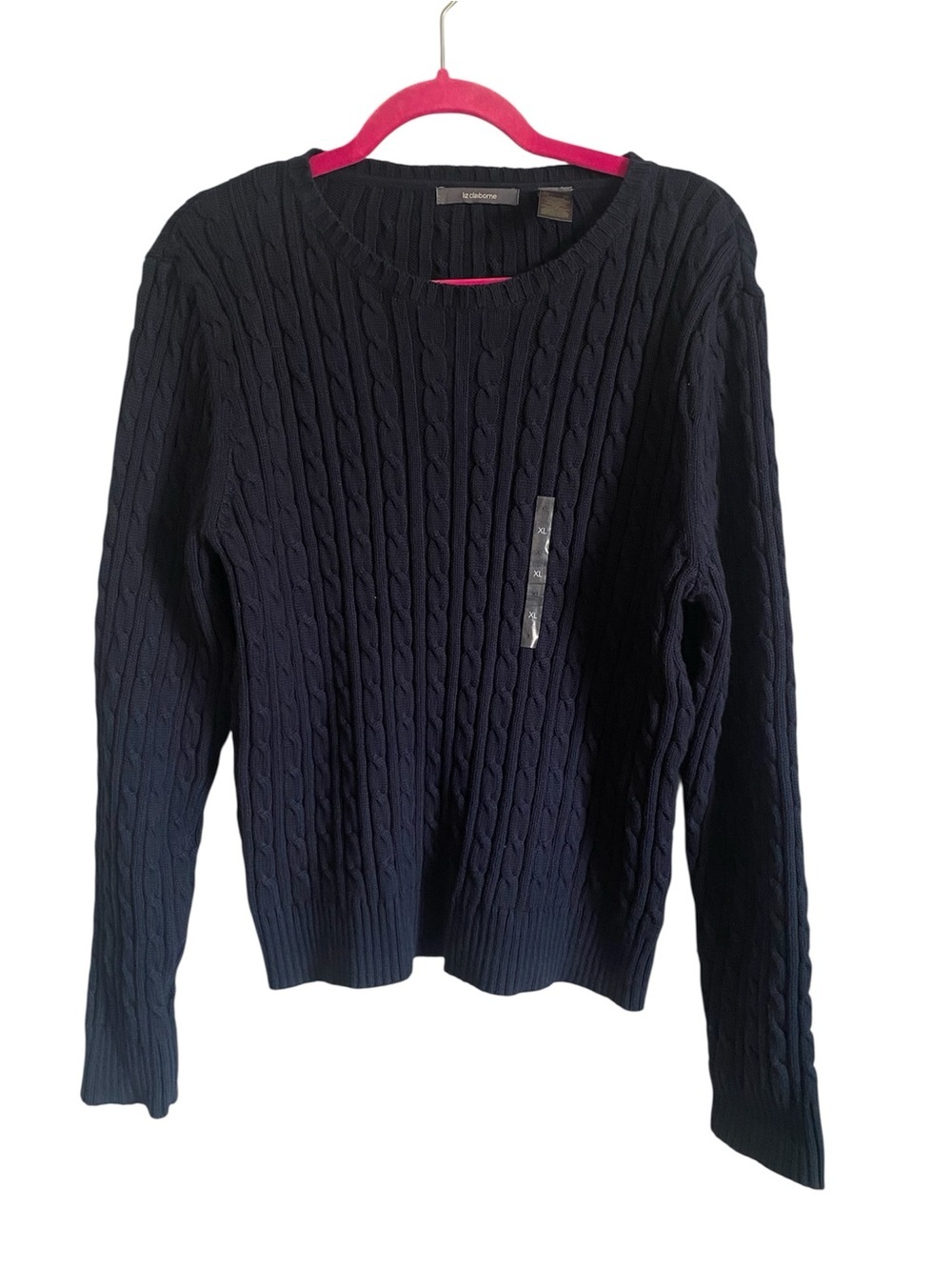 Liz Claiborne Navy Cable Knit Sweater XL Cotton Preppy Academia Fisherman NWOT